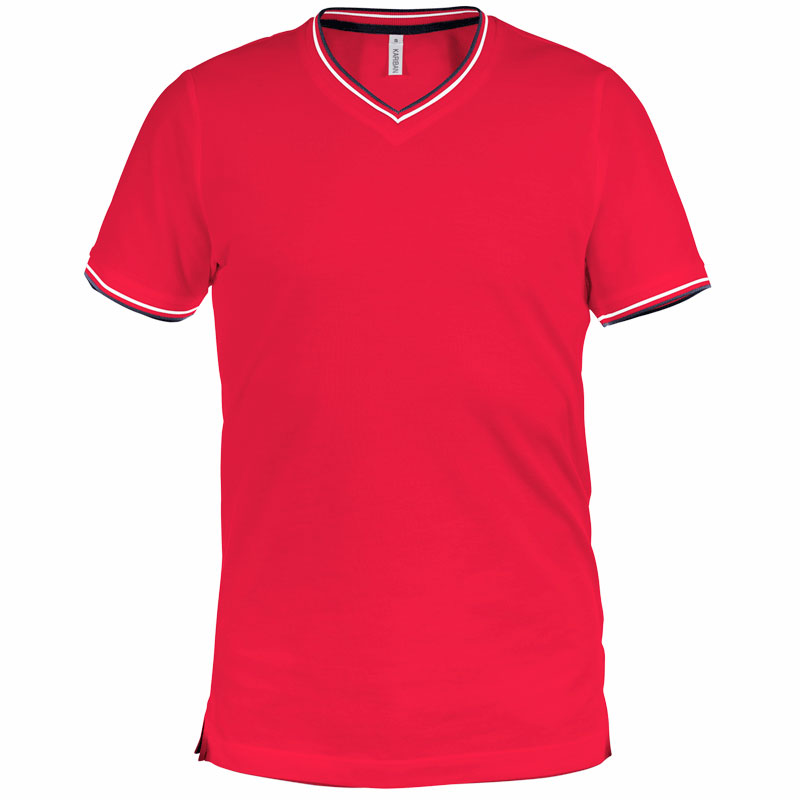 Camiseta Pique Bicolor Cuello Pico Hombre Frontal